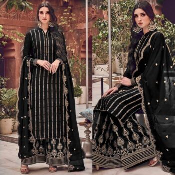 Black Embroidered Suit | LMH-001 | 3 Piece Unstitched | Crinkle Chiffon Stuff